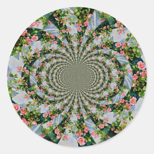 美しいレトロなピンクの赤いバラの水色フローラ ラウンドシール (正面)