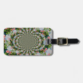 美しいレトロなピンクの赤いバラの水色フローラ ラゲッジタグ (正面横)