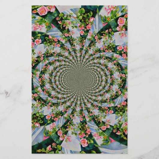 美しいレトロなピンクの赤いバラの水色フローラ 便箋 (正面)