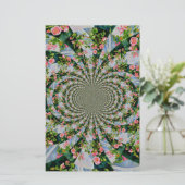 美しいレトロなピンクの赤いバラの水色フローラ 便箋 (スタンド正面)