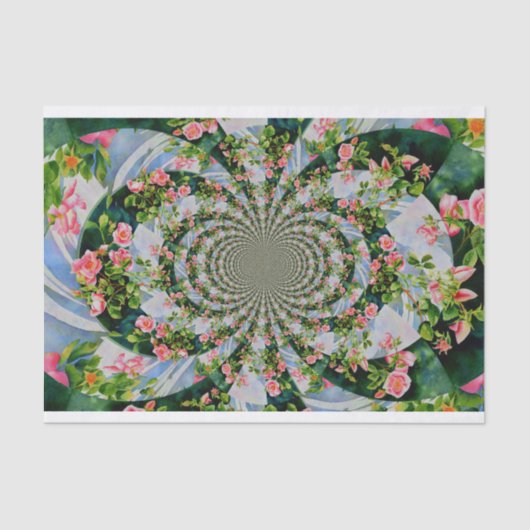 美しいレトロなピンクの赤いバラの水色フローラ 薄葉紙 (正面)