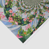 美しいレトロなピンクの赤いバラの水色フローラ 薄葉紙 (詳細)