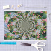 美しいレトロなピンクの赤いバラの水色フローラ 薄葉紙 (クラフト)