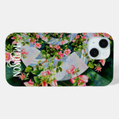 美しいレトロなピンクの赤いバラの水色フローラ Case-Mate iPhoneケース (裏面 (横))