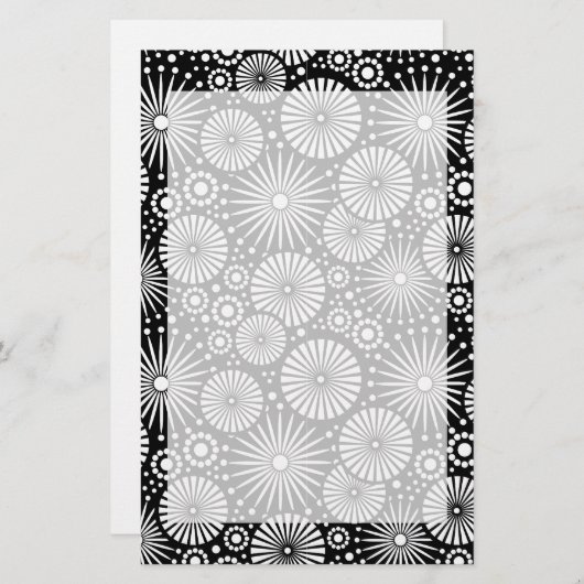 美しいレトロな白黒の文房具 便箋 (正面/裏面)