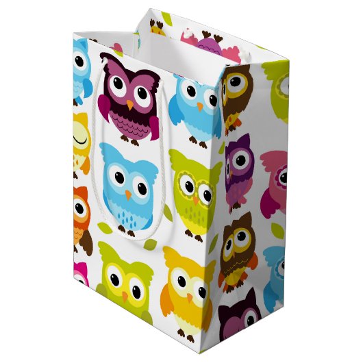 美しいレトロのフクロウ ミディアムペーパーバッグ (裏面アングル)