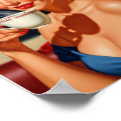 美しいレトロの女性とコーヒーのカップ ポスター (角)