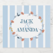 美しいレトロブルー結婚ズワインボトルラベル スパークリングワインラベル (シングルラベル)