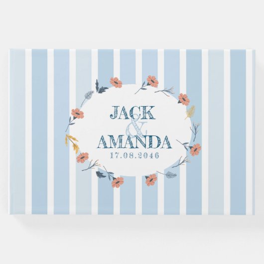 美しいレトロベビーブルー結婚ズゲストブック ゲストブック (正面)