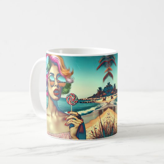 美しいレトロポップ・アートのアートウーマンと棒つきキャンデー コーヒーマグカップ (正面左)