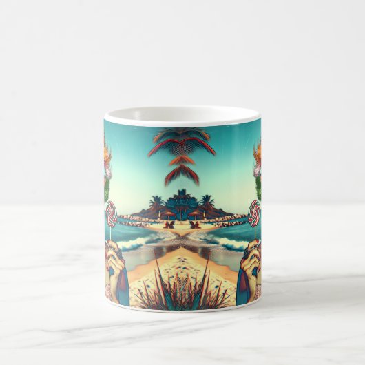 美しいレトロポップ・アートのアートウーマンと棒つきキャンデー コーヒーマグカップ (中央)