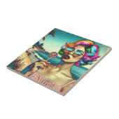 美しいレトロポップ・アートのアートウーマンと棒つきキャンデー タイル (側面)