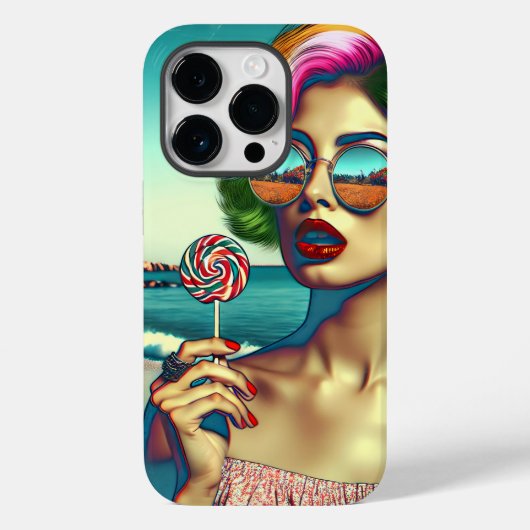 美しいレトロポップ・アートのアートウーマンと棒つきキャンデー Case-Mate iPhoneケース (裏面)