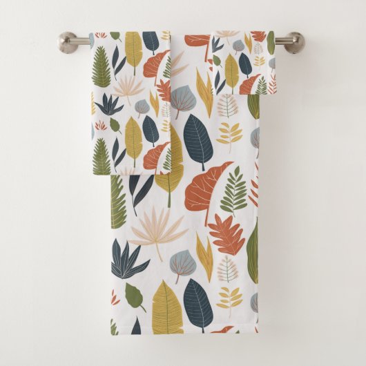 美しいレトロモダンリーフかわいらし秋 バスタオルセット (インサイチュ)