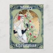 美しいレトロレディとクリスマスツリー シーズンポストカード (正面)