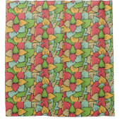 美しいレトロヴィンテージ花柄グリーンレッド シャワーカーテン (正面)