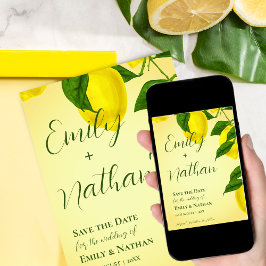 美しいレモンかわいい明るい黄色のシトラス結婚ズ セーブザデート