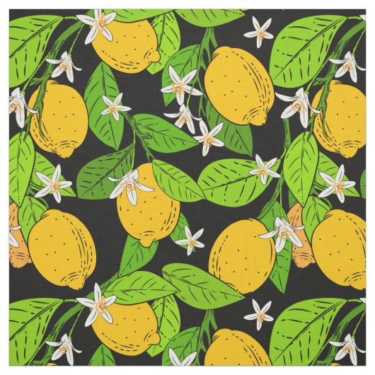 美しいレモンと花の濃い色 ファブリック (見本)
