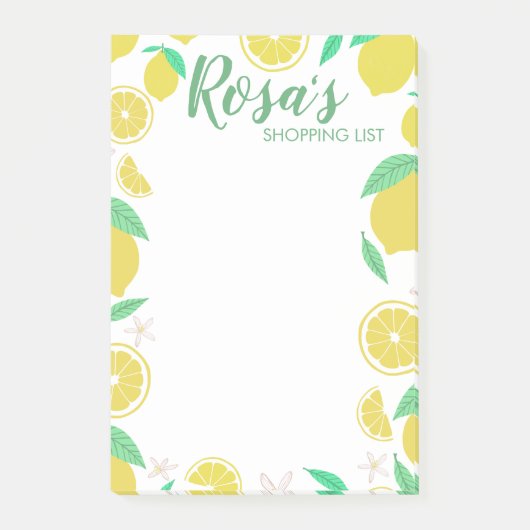 美しいレモンの食料品店リストの食事計画 ポストイット (正面)
