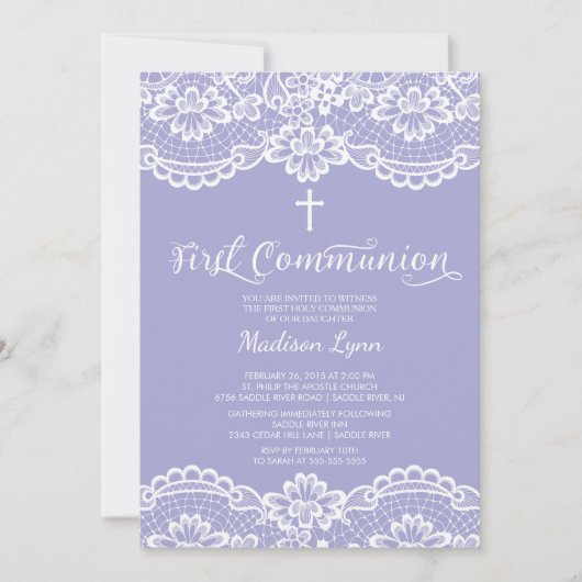 美しいレースの最初聖餐式の招待状 招待状 (正面)