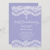 美しいレースの最初聖餐式の招待状 招待状 (正面/裏面)