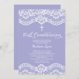 美しいレースの最初聖餐式の招待状 招待状