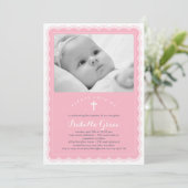 美しいレースバプテスマ招待状 – ピンク 招待状 (スタンド正面)