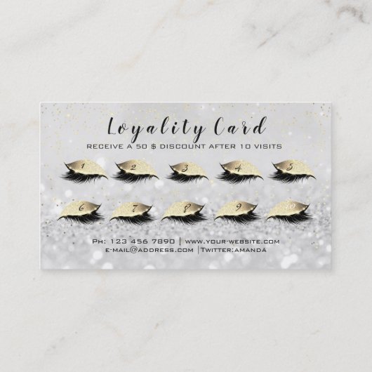 美しいロイヤリティカード10メイクアップまつげ金ゴールドグレーWOW ロイヤリティカード (裏面)