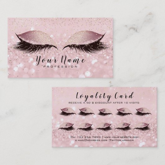 美しいロイヤリティカード10メイクアップラッシュバラ金ゴールドピンク ロイヤリティカード (正面/裏面)