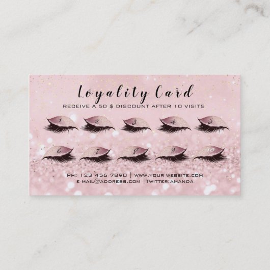 美しいロイヤリティカード10メイクアップラッシュバラ金ゴールドピンク ロイヤリティカード (裏面)