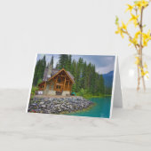 美しいログキャビン"新しいホーム"おめでとう カード (黄色い花)