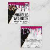 美しいロゴ | QRコード | 大理石グリッタードリップ スクエア名刺 (正面/裏面)