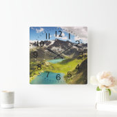 美しいロッキーの山とストリームのシーン スクエア壁時計 (ホーム)