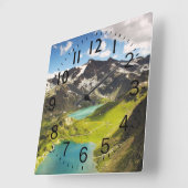 美しいロッキーの山とストリームのシーン スクエア壁時計 (傾斜)