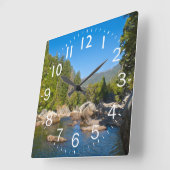 美しいロッキーストリームシーン スクエア壁時計 (傾斜)