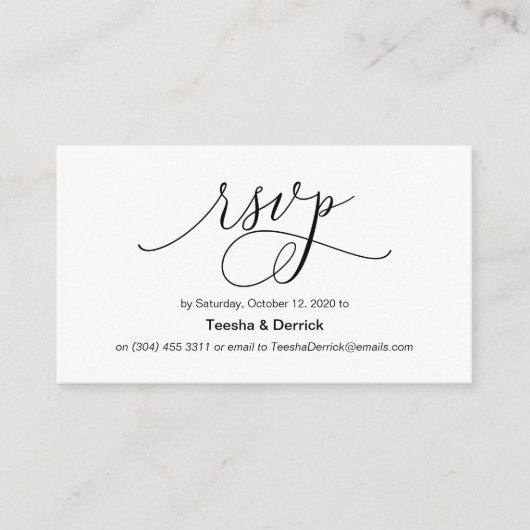 美しいロマモダンンスブラックインク、ウェディングRSVP エンクロージャーカード (正面)