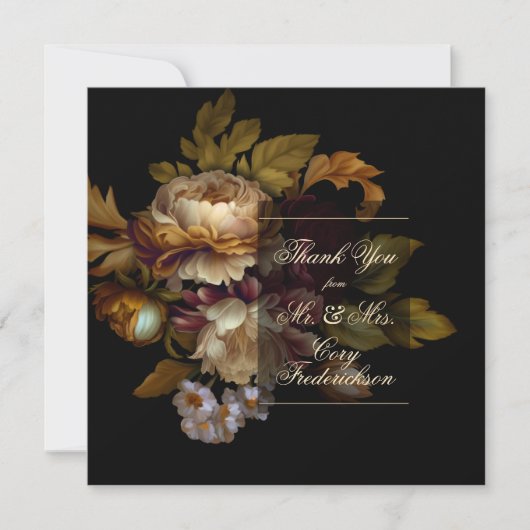美しいロマンチックなダークオールドワールドフローラ サンキューカード (正面)
