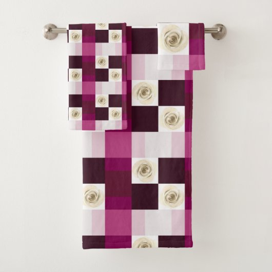 美しいロマンチックなピンクの花柄 バスタオルセット (インサイチュ)