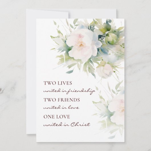 美しいロマンチックなホワイトフラワーのクリスチャンウェディング 招待状 (裏面)