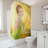 美しいロマンチックな女性とファンタジー金ゴールド鳥 シャワーカーテン (インサイチュ)