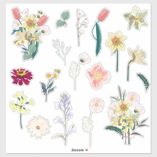 美しいロマンチックな春の花コレクション。 シール (シート)