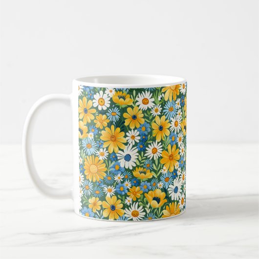 美しいロマンチックな春の黄色の花 コーヒーマグカップ (左)