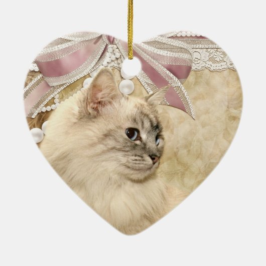 美しいロマンチックな猫 セラミックオーナメント (裏面)