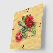 美しいロマンチックエレガントヴィンテージの赤いバラ スクエア壁時計 (傾斜)