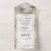 美しいロマンチック赤面ピンクロマンチックバラ オールインワン招待状 (内側)