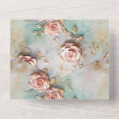 美しいロマンチック赤面ピンクロマンチックバラ オールインワン招待状 (裏面)