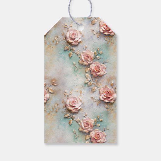 美しいロマンチック赤面ピンクロマンチックバラ ギフトタグ (裏面)