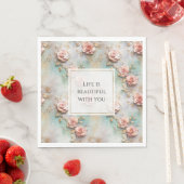 美しいロマンチック赤面ピンクロマンチックバラ スタンダードランチョンナプキン (インサイチュ)