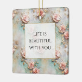 美しいロマンチック赤面ピンクロマンチックバラ セラミックオーナメント (左)