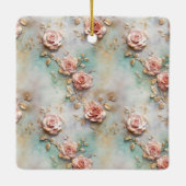美しいロマンチック赤面ピンクロマンチックバラ セラミックオーナメント (裏面)